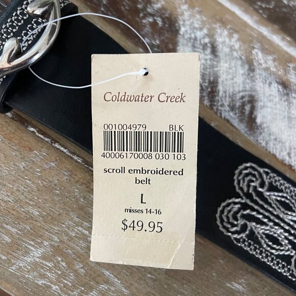 Coldwater Creek Womens Genuine Leather Belt Size L Black Embroidered Western Boh - Picture 6 of 11